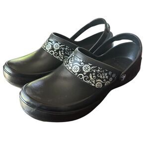 CROCS Women's Mercy 10876 Slingback Slip On Casual Floral Black Clogs Size US 11